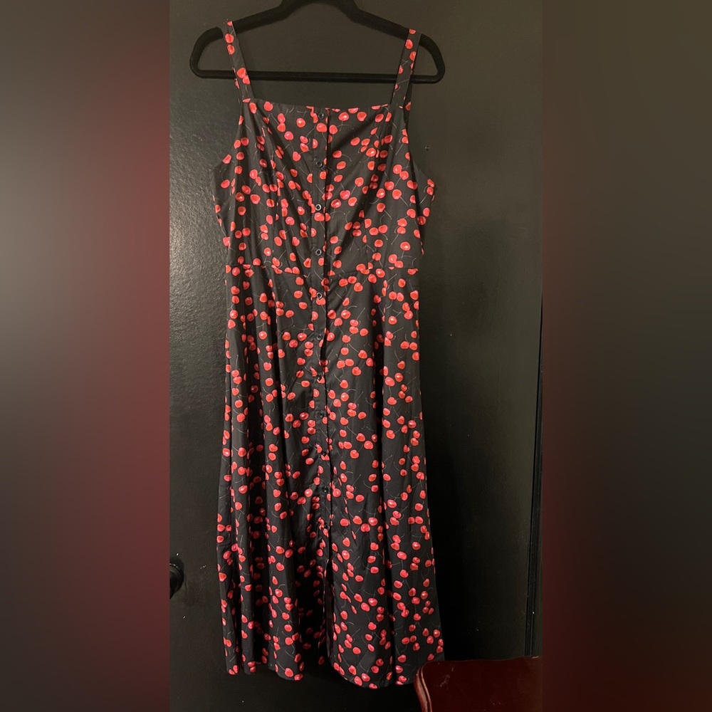 NWT Cherry Print Pinup Button Up Sleeveless Dress